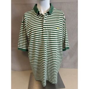 MASTERS COLLECTION Mens XL Green/White Striped Polo Shirt Cotton Golf Hong Kong